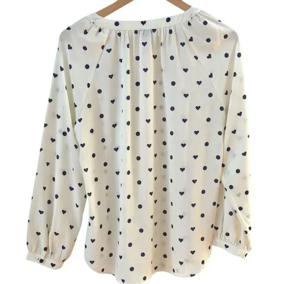 Talbots Long Sleeve Heart Pattern Polka Dot Flowy Blouse Top. Medium. - Picture 2 of 7
